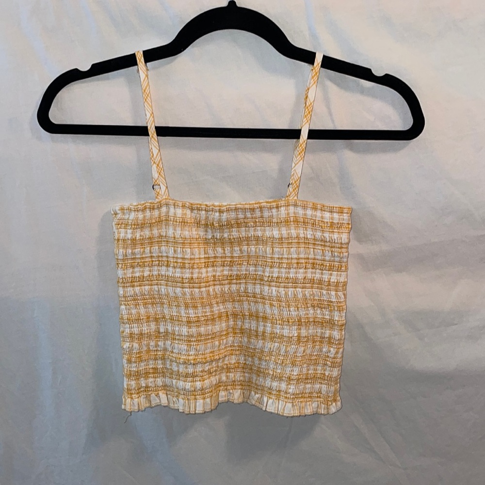 Yellow Striped Ruched Crop Top
